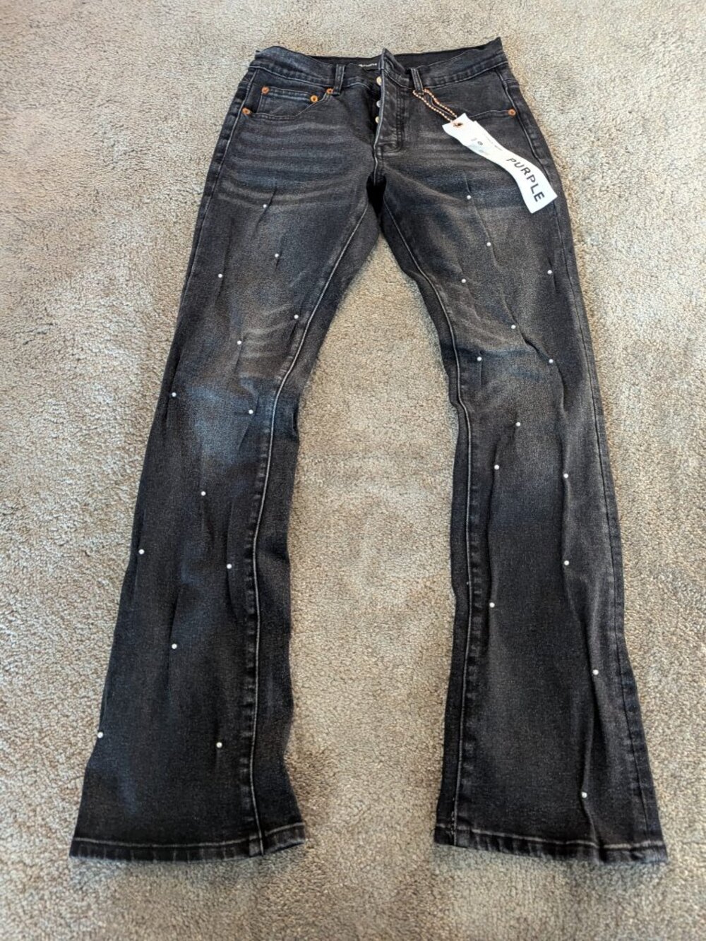 Purple Brand Style 2025 Flare Jeans Black Washed Studded Size 29 NWT